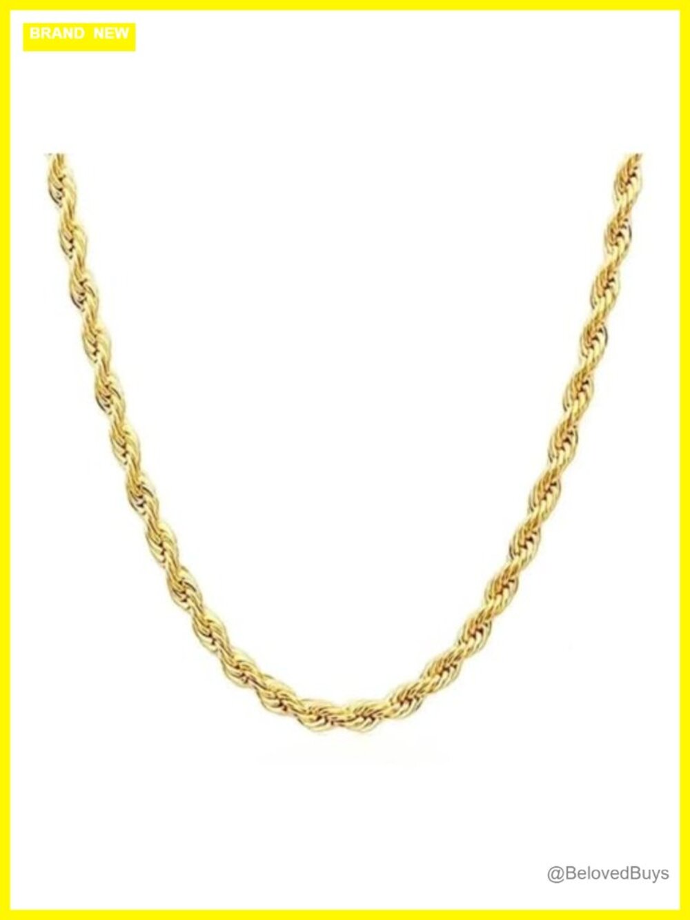 14K Solid Yellow Gold Rope Chain Necklace Diamond-Cut 2mm Lobster Claw